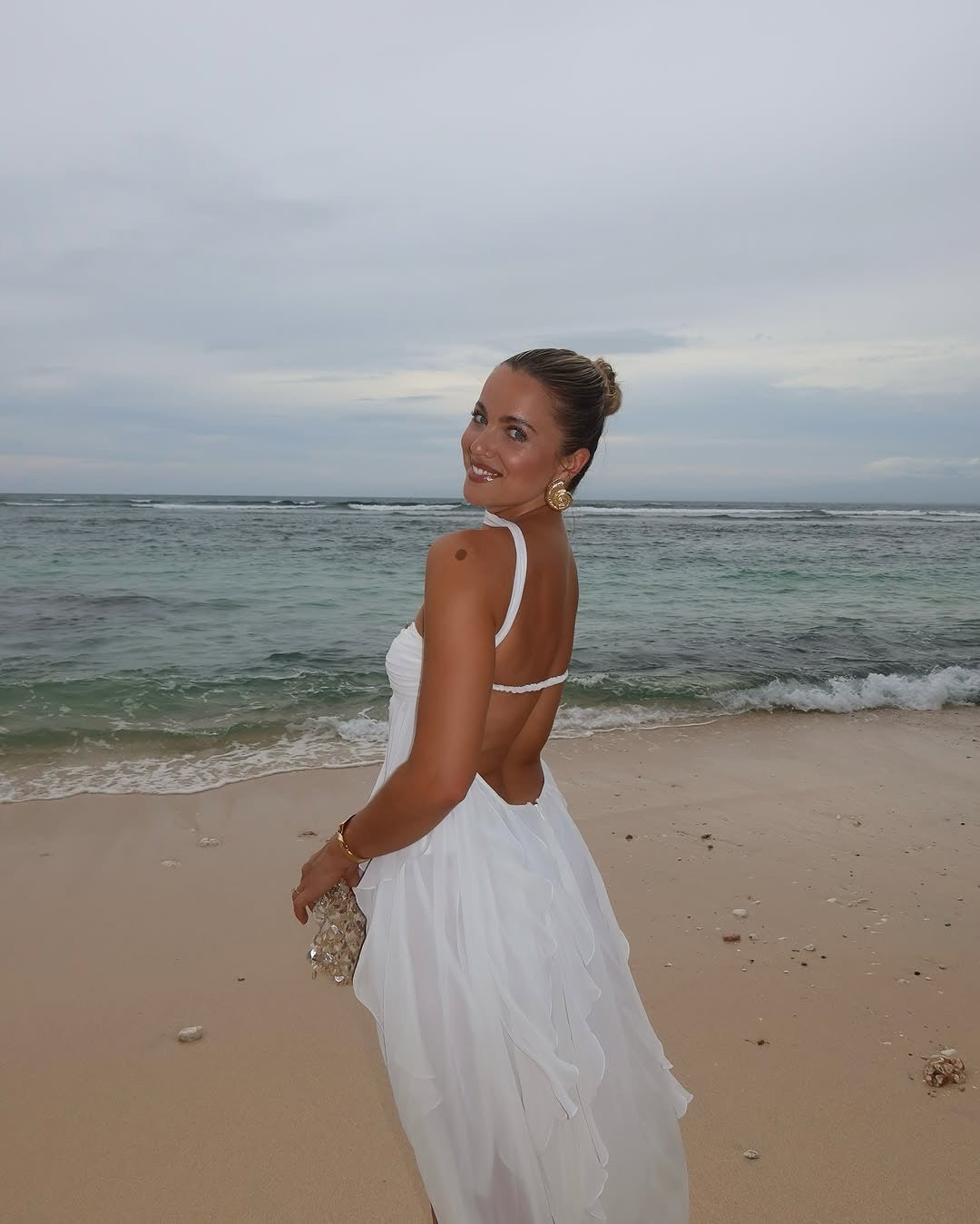 Strapless Ruffle Maxi Dress White HV2633