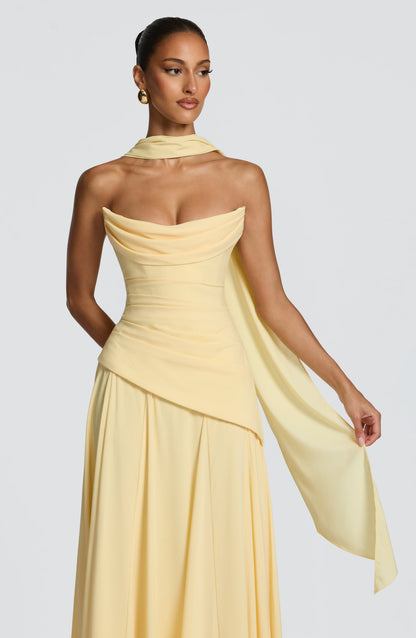 Strapless Draped Corset A Line Maxi Dress HV3184