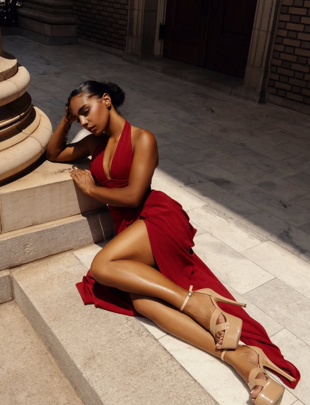 Halter Draped Corset Maxi Dress HV3194