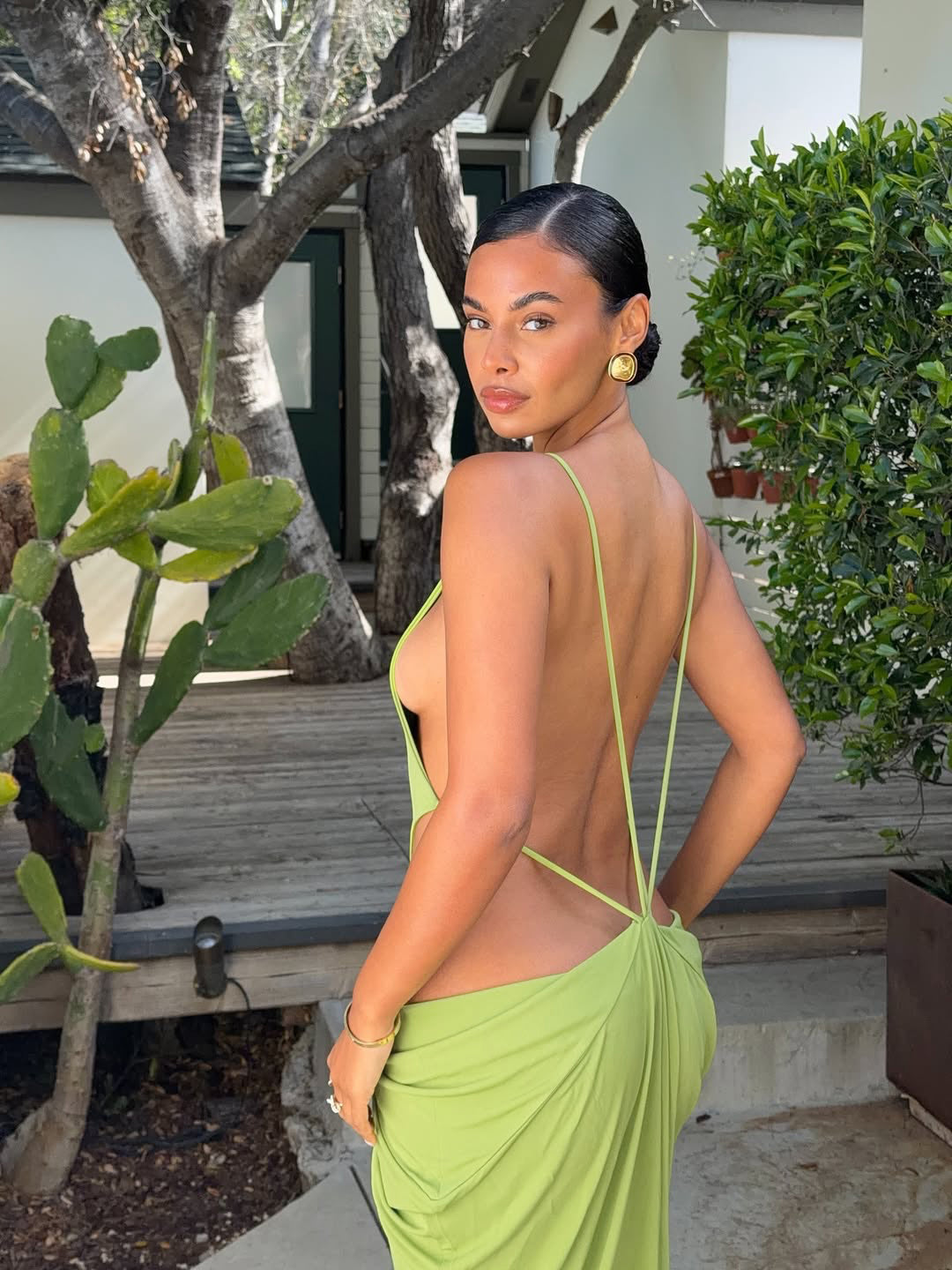 Draped Backless Maxi Dress Green HV3143