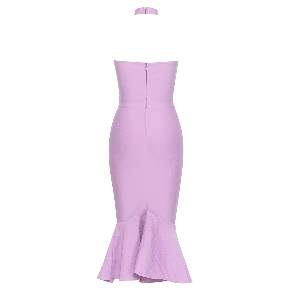 Halter Bustier Mermaid Midi Dress Lavender HV9675