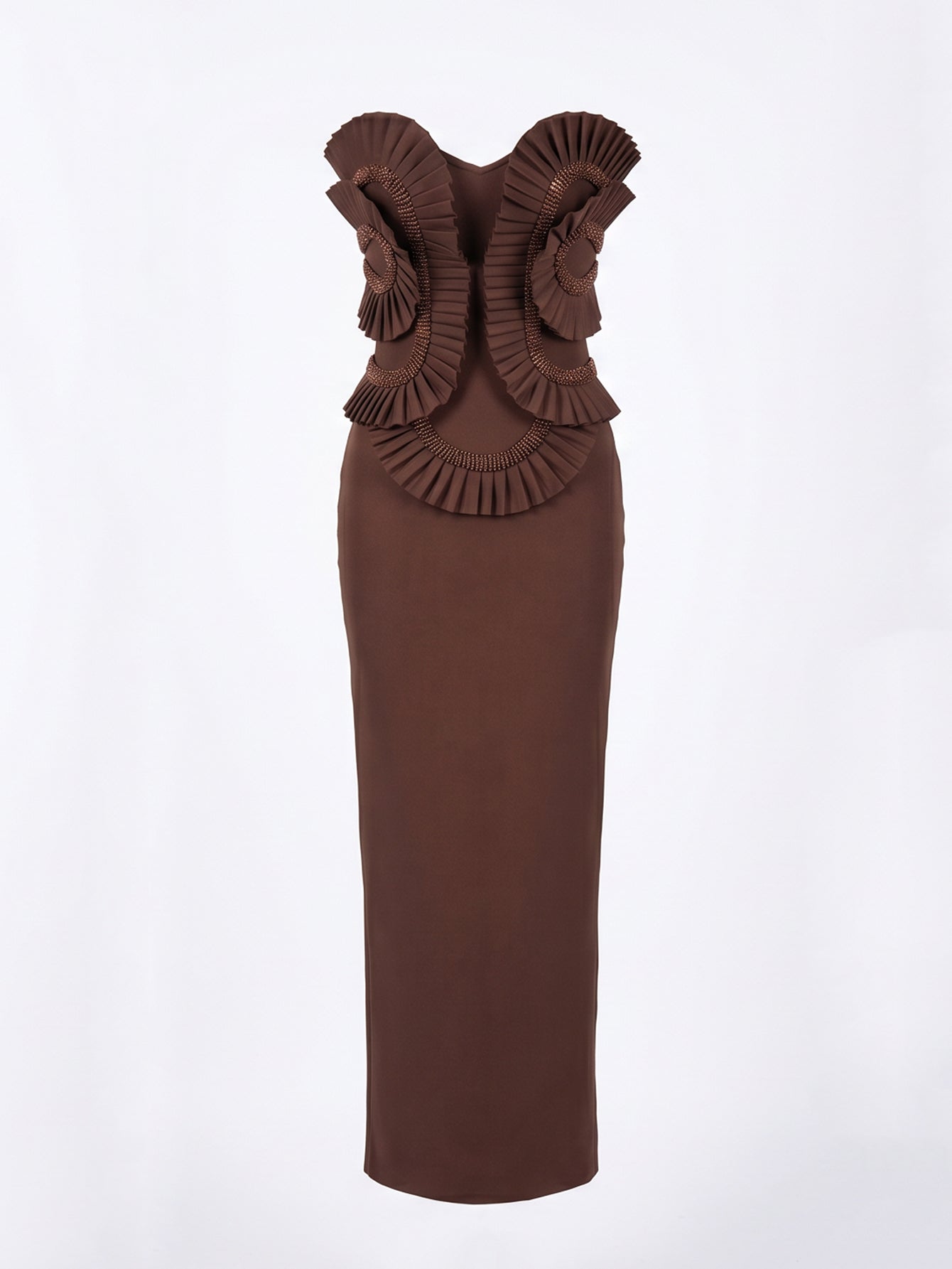 Strapless Pleated Detail Maxi Dress Brown HV3067