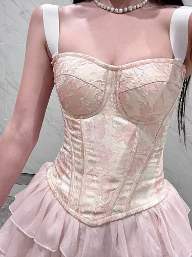 Floral Structured Bustier Top Pink White HV3037