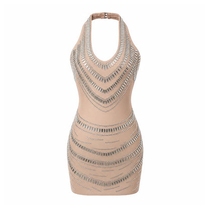 Halter Embellished Dress Nude HV3182