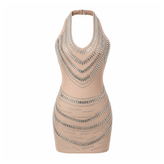Halter Embellished Dress Nude HV3182
