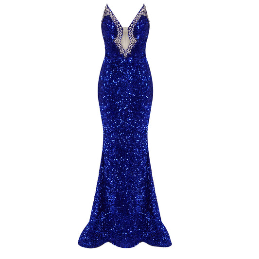 Strapless Crystal Sequin Mermaid Maxi Dress  HV1508