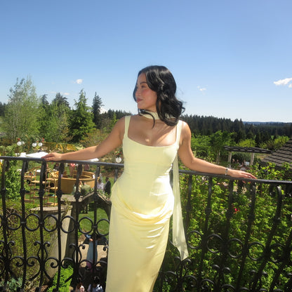 Draped Corset Maxi Dress Light Blue HV0071