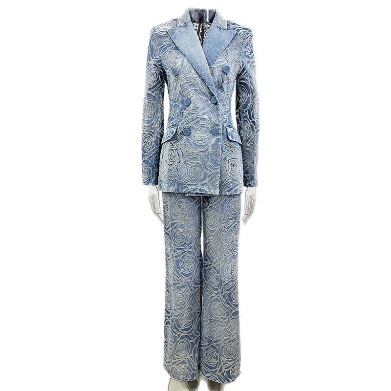 Floral Denim Suit Blue HV2805