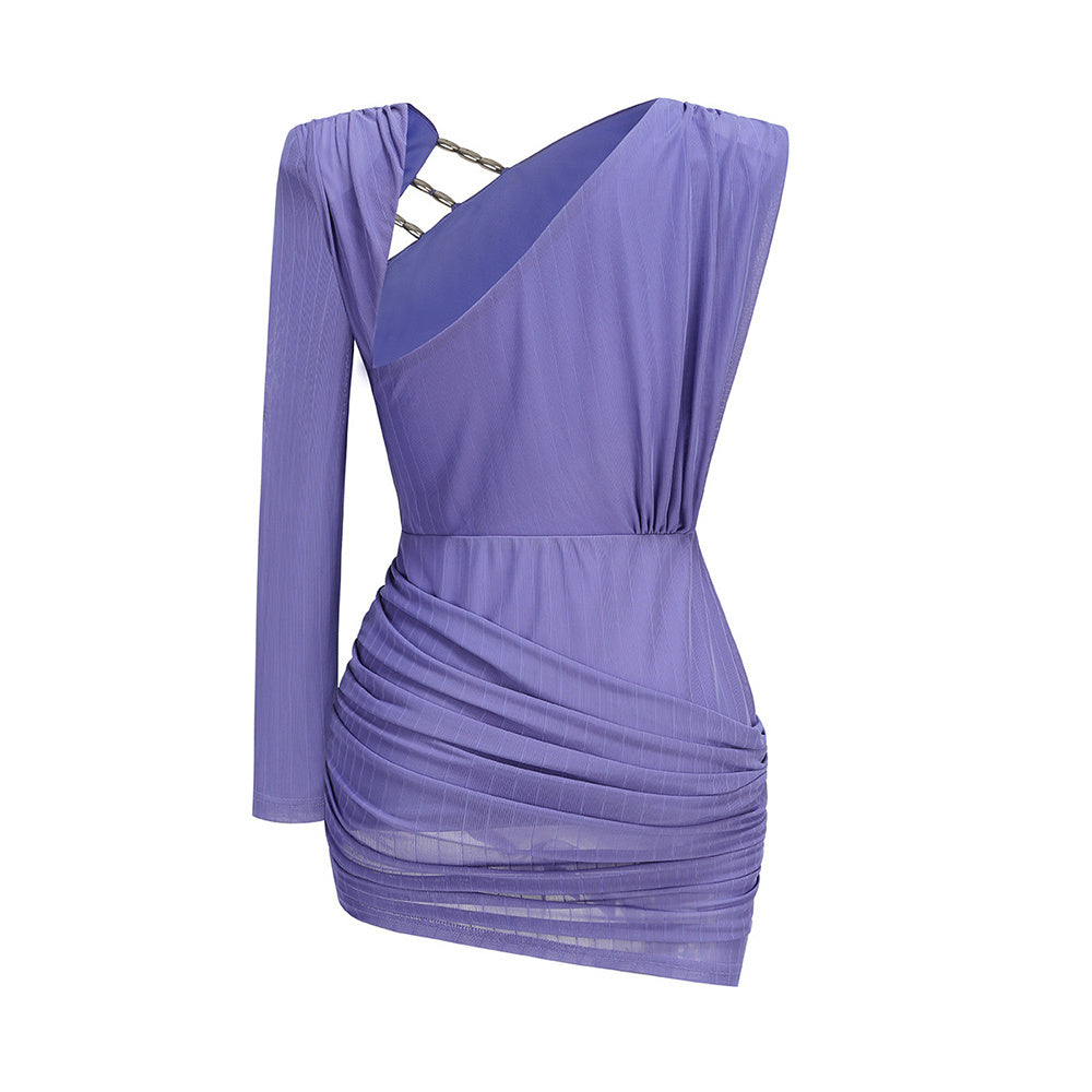 One Sleeve Draped Cut Out Dress Purple HV2569