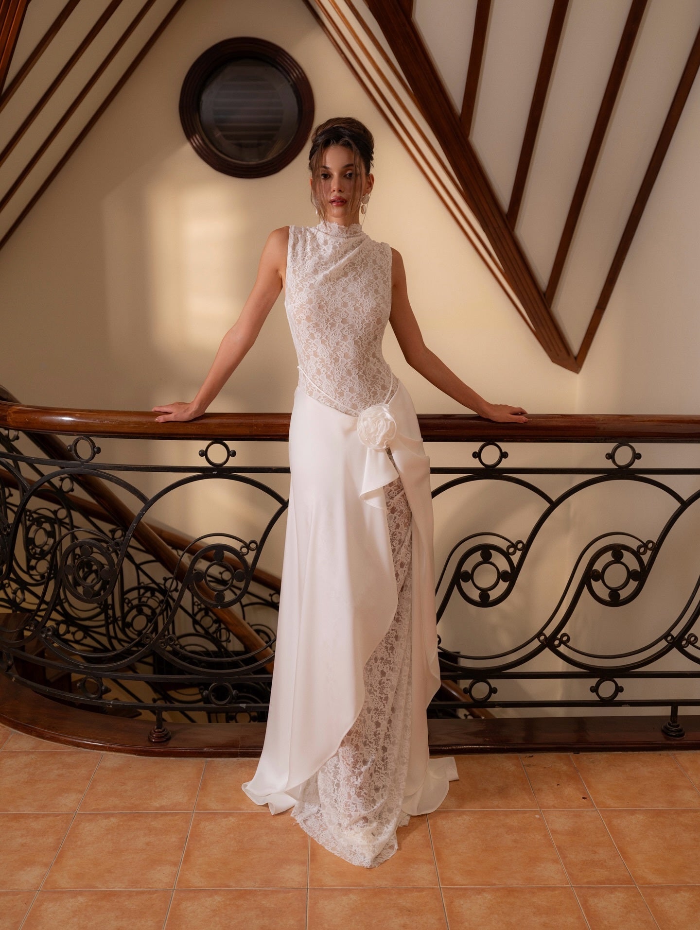 Lace Floral Maxi Dress White HV2664