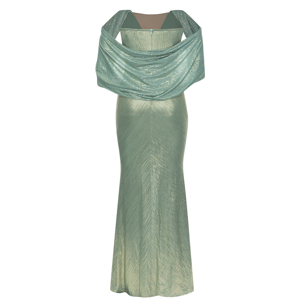 Draped Off Shoulder Maxi Dress Green HV9751