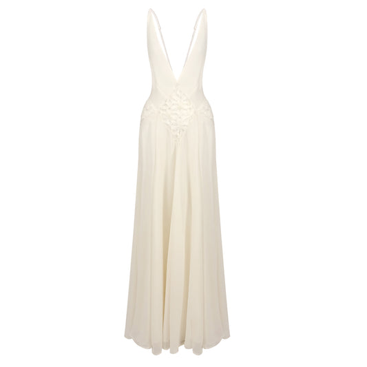 Plunging A Line Maxi Dress Ivory HV2704
