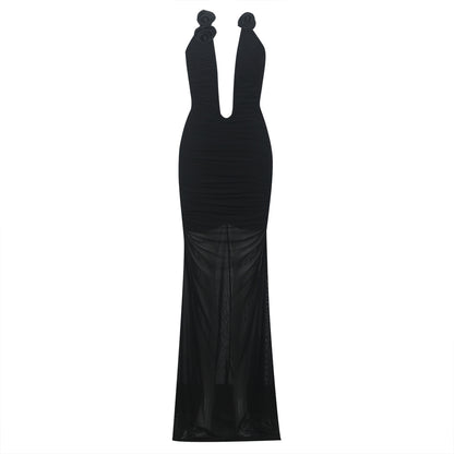 lower Detail Strapless Ruched Maxi Dress Black HV9293