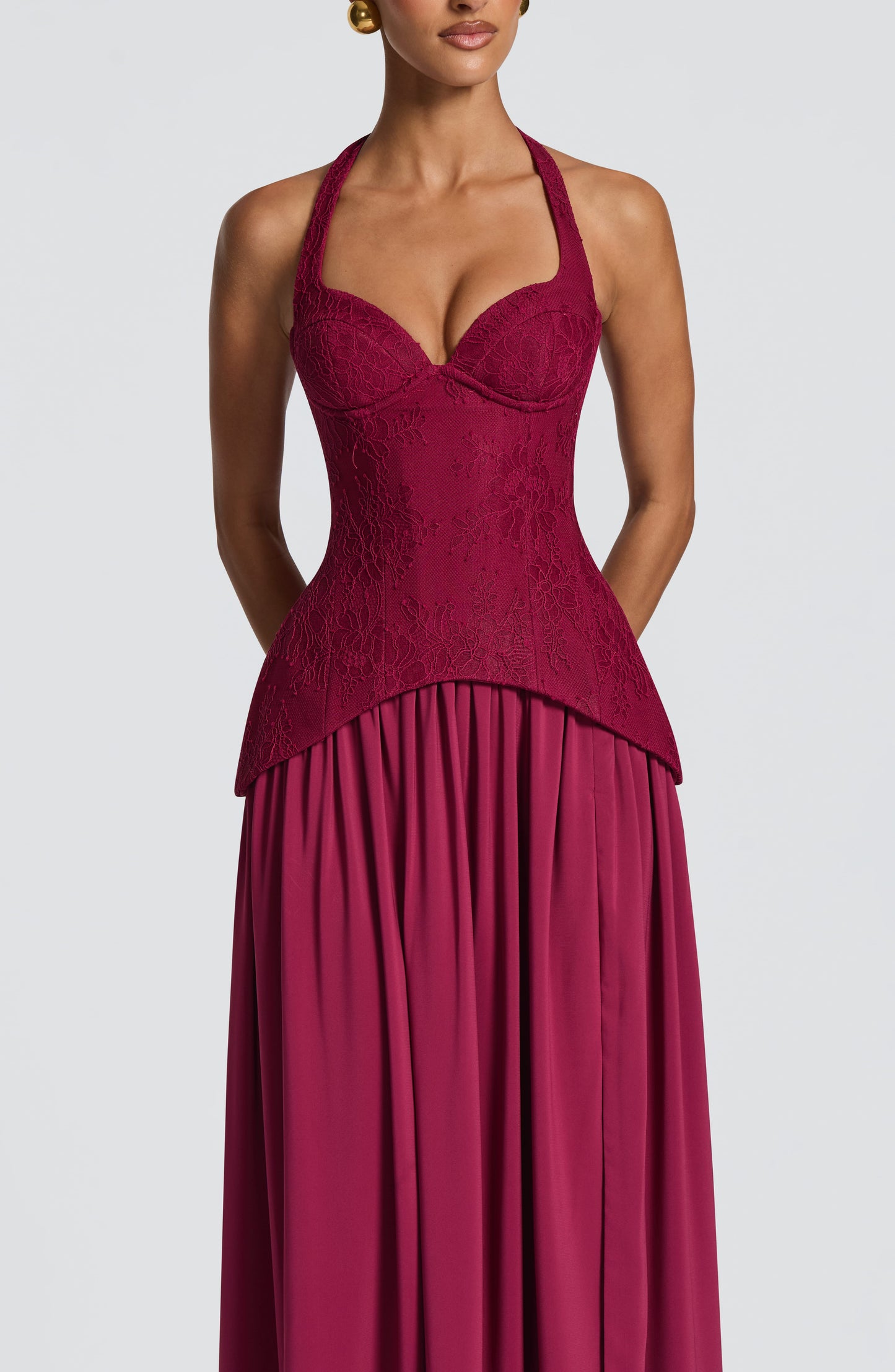 Halter Floral A Line Corset Maxi Dress HV3185