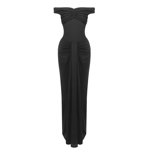 Draped Bardot Maxi Dress Black HV2696