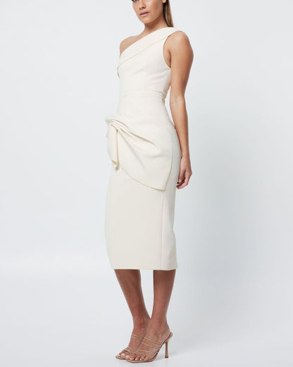 One Shoulder Draped Midi Dress White HV0003