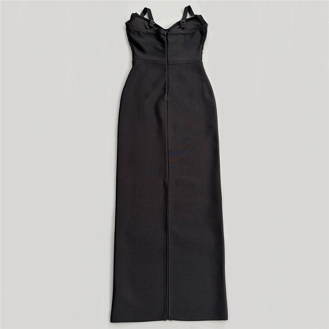 Crystal Heart Embellished Maxi Dress Black HV3094