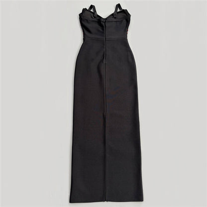 Crystal Heart Embellished Maxi Dress Black HV3094
