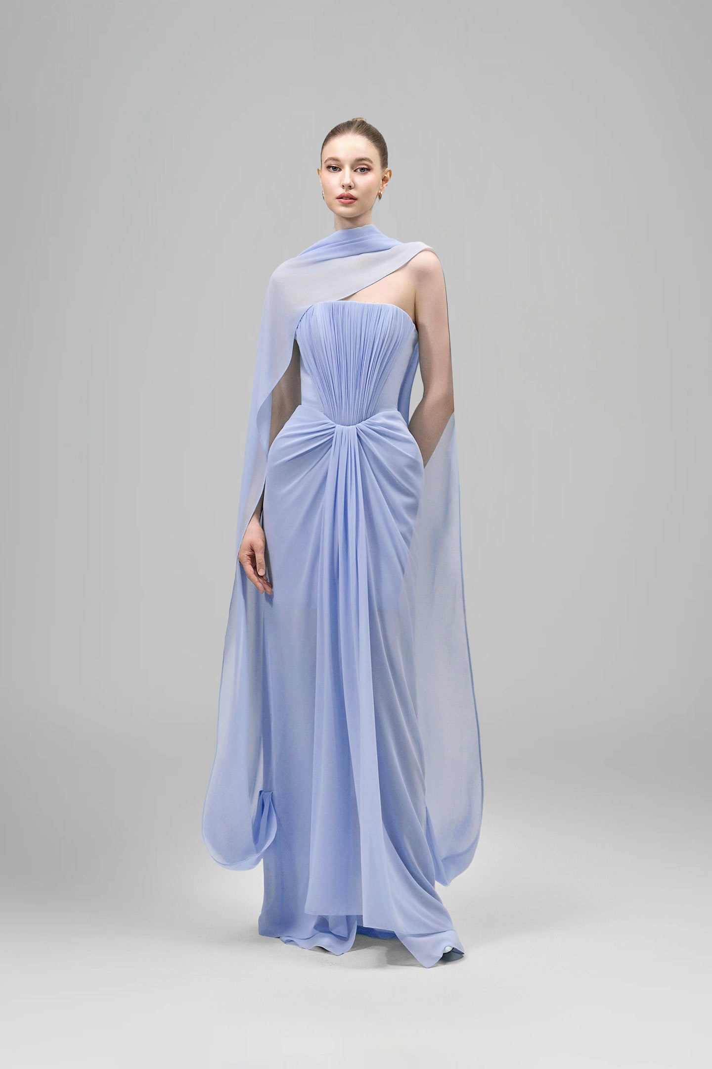 Strapless Draped Cape Maxi Dress Blue HV3074