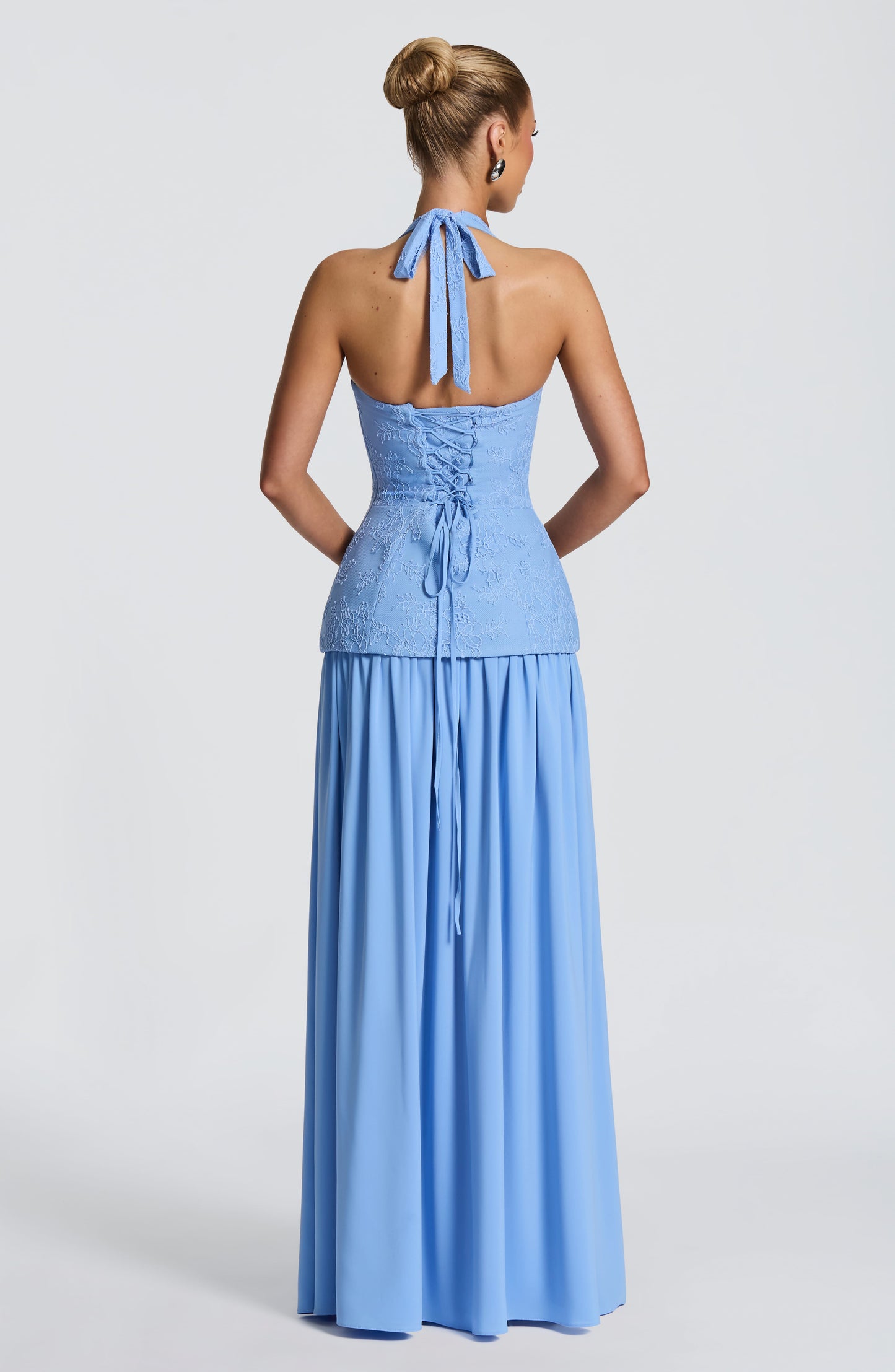 Halter Floral A Line Corset Maxi Dress HV3185