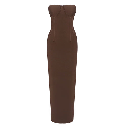 Strapless Bustier Maxi Dress Brown HV2653
