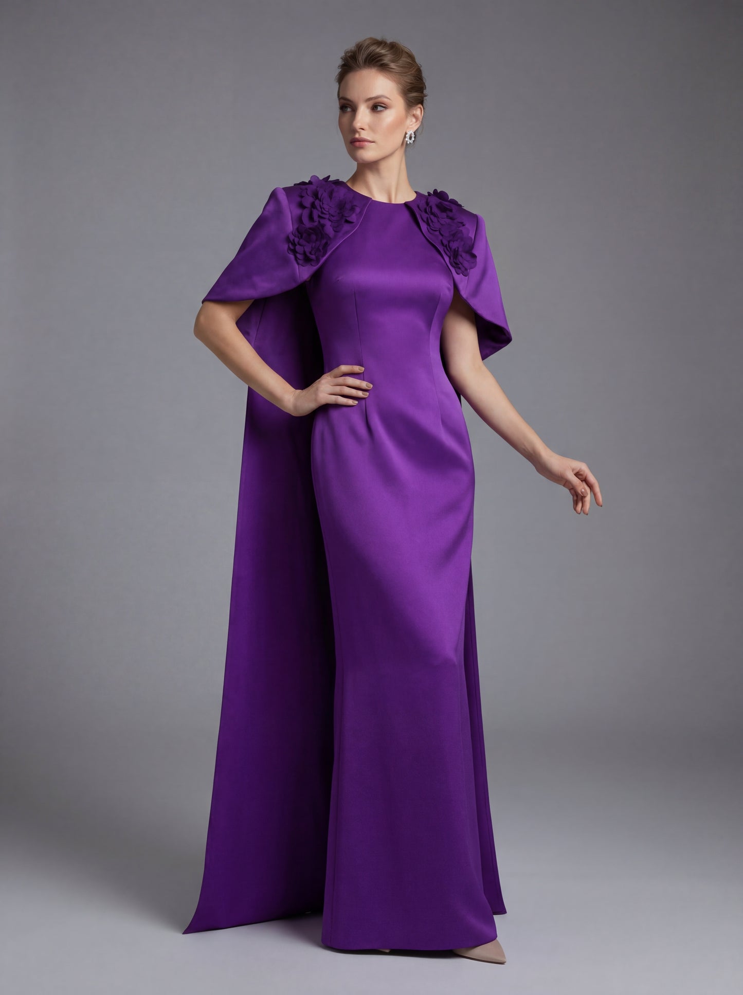 Floral Detail Cape Maxi Dress Purple HV2935