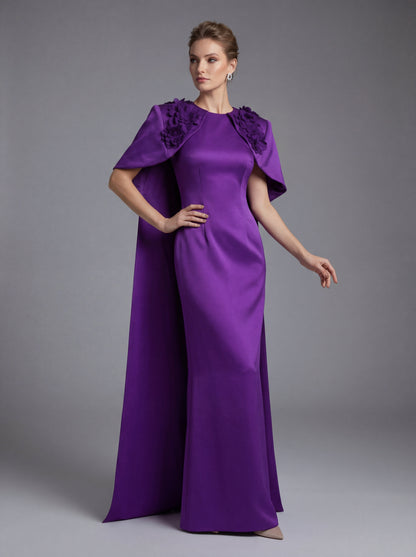 Floral Detail Cape Maxi Dress Purple HV2935