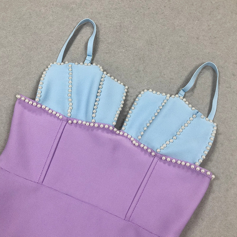 Pearl Bustier Feather Detail Midi Dress Purple HV1800