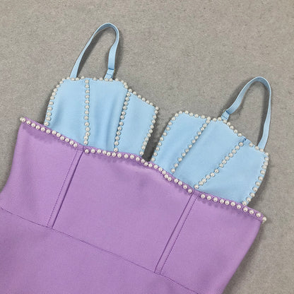 Pearl Bustier Feather Detail Midi Dress Purple HV1800