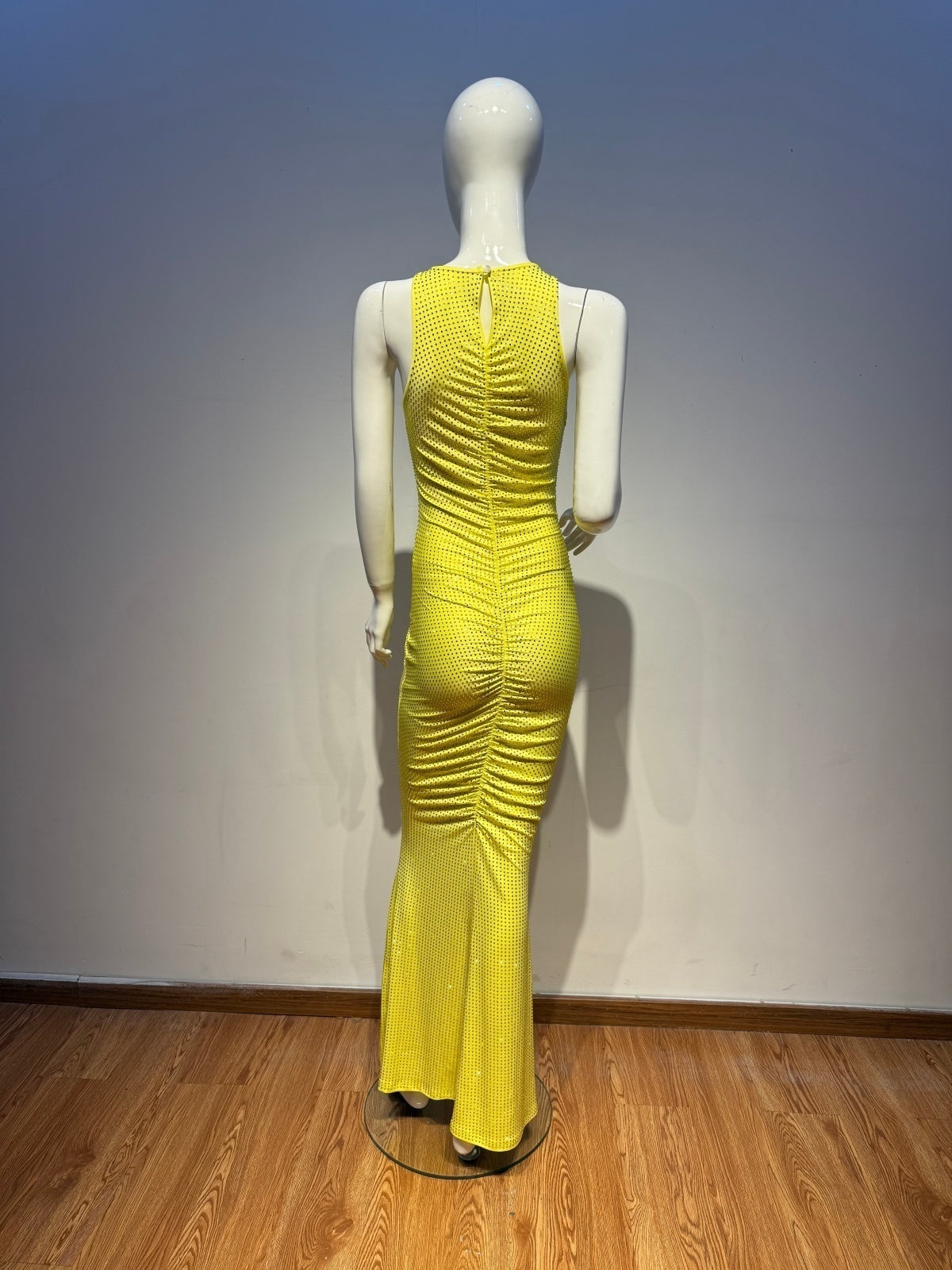 Embellished Ruched Maxi Dress Yellow HV2508