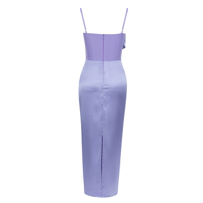 Bustier Pleated Draped Maxi Dress Purple HV9653