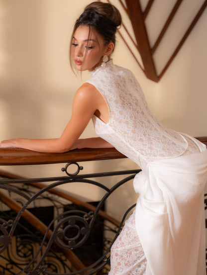 Lace Floral Maxi Dress White HV2664