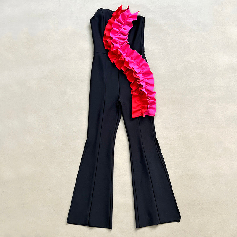 Strapless Ruffle Jumpsuit Black   HV1604