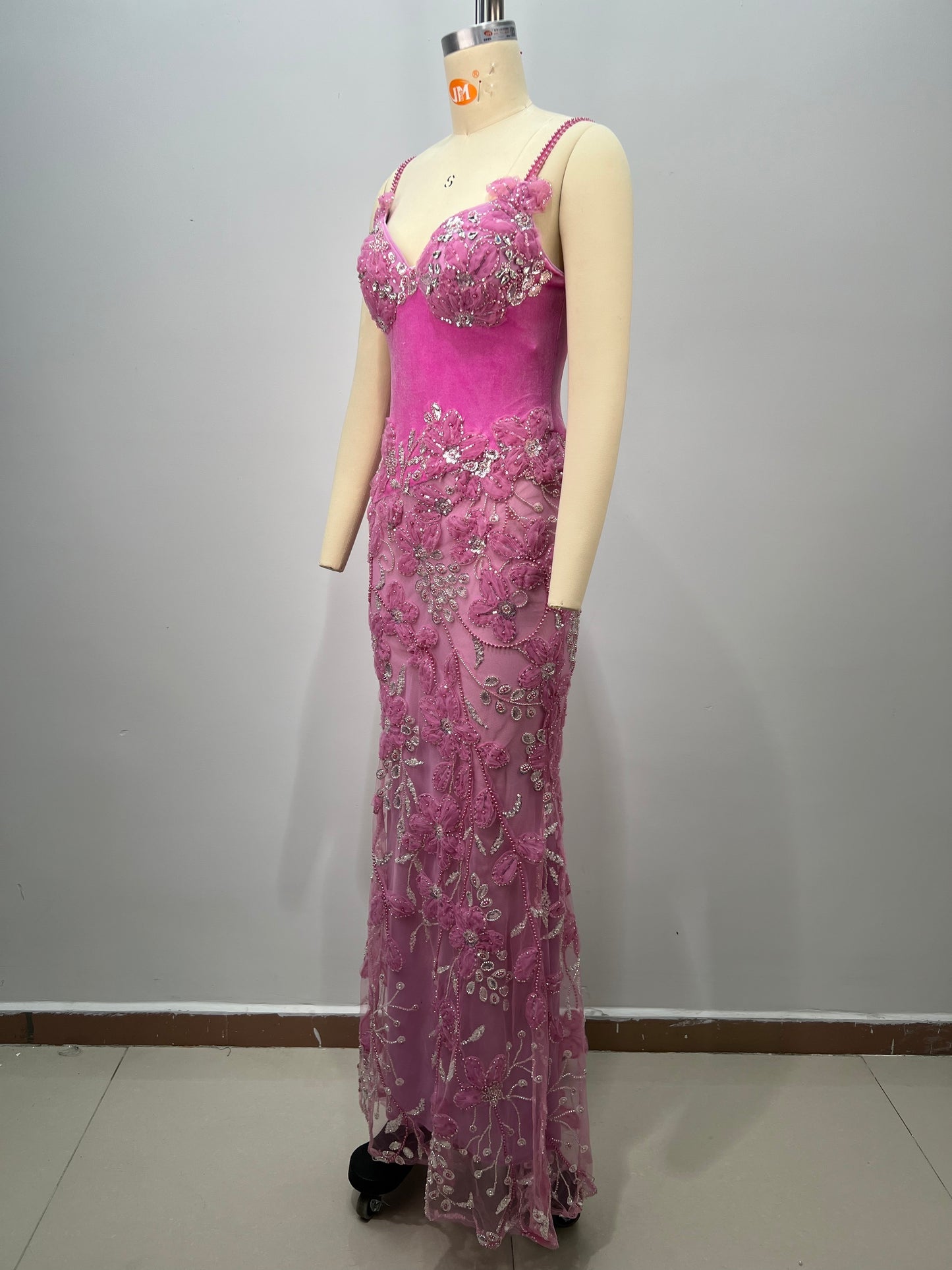 Floral Lace Bustier Maxi Dress Pink HV2928