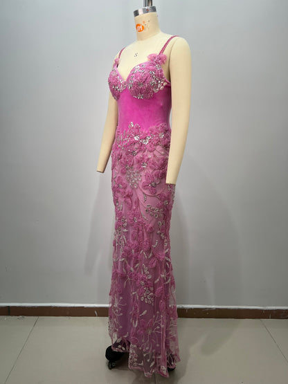 Floral Lace Bustier Maxi Dress Pink HV2928