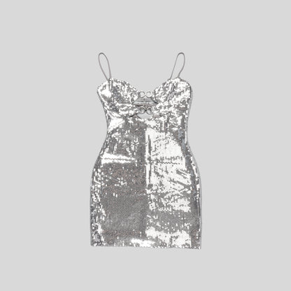 Cut Out Detail Sequin Dress Silver HV9731