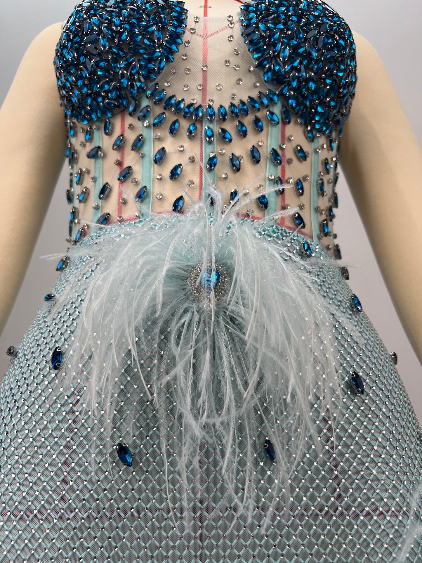 Crystal Bustier Feather Detail Dress Blue HV2192