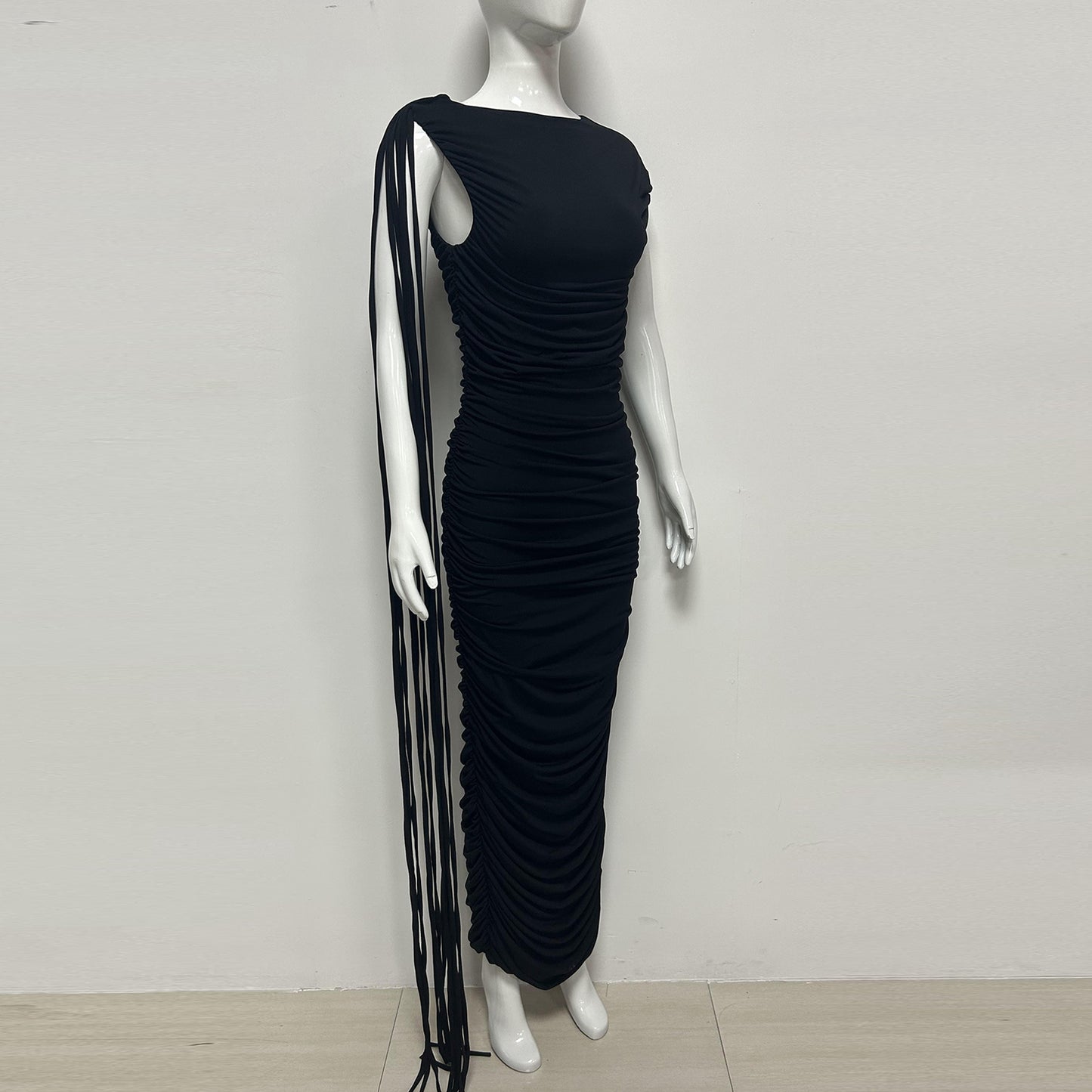 Tassel Detail Draped Maxi Dress Black HV3107