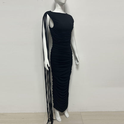 Tassel Detail Draped Maxi Dress Black HV3107