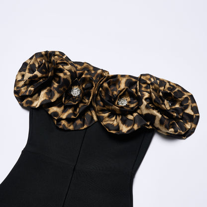 Animal Print Floral Bardot Maxi Dress Black HV2187