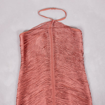 Halter Tassel Detail Maxi Dress Rust