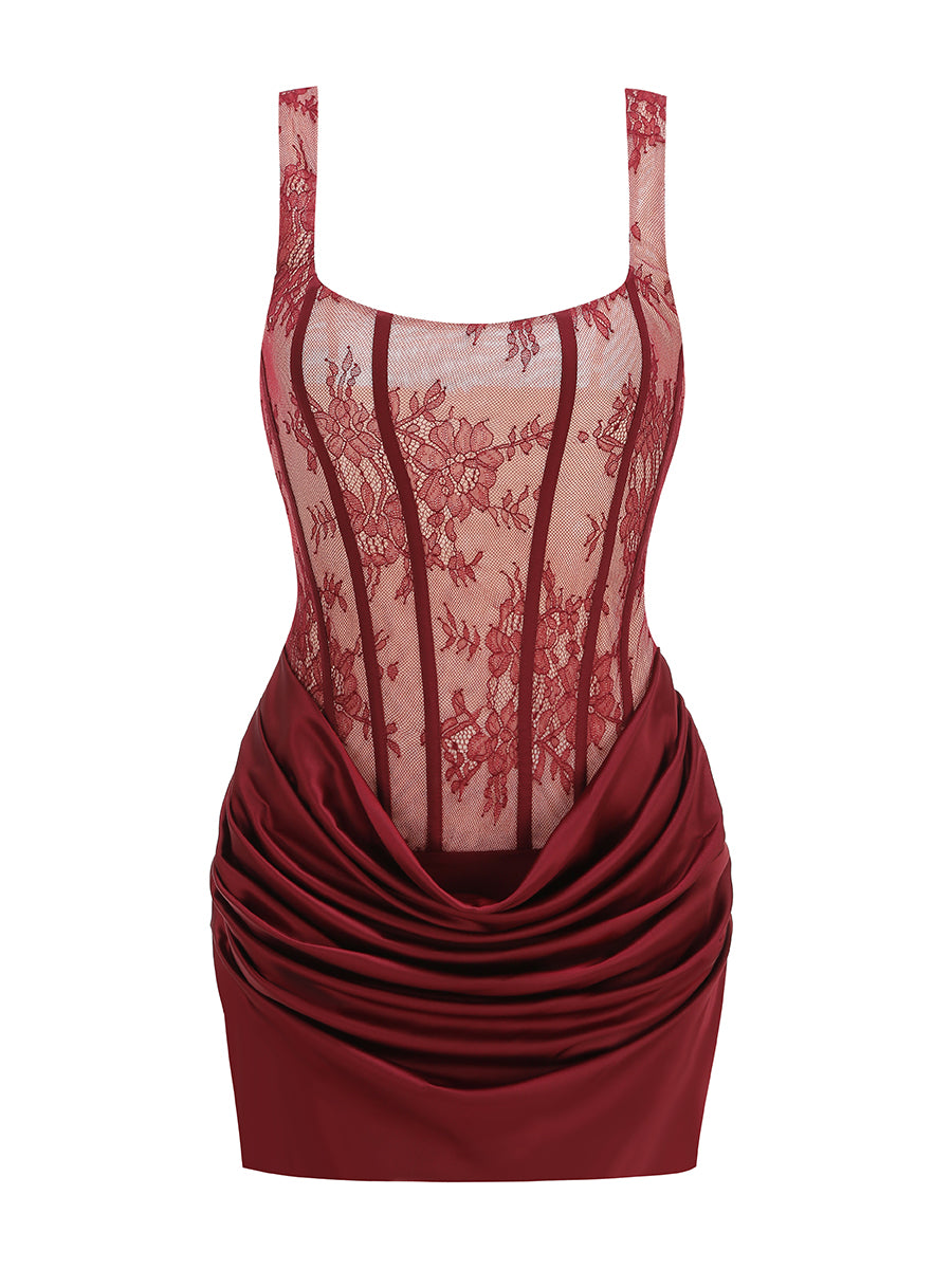 Structured Lace Draped Corset Dress HV3157