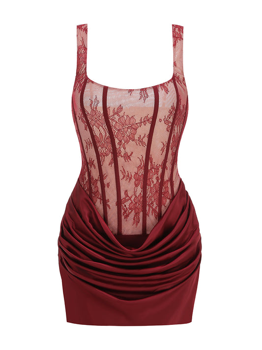 Structured Lace Draped Corset Dress HV3157