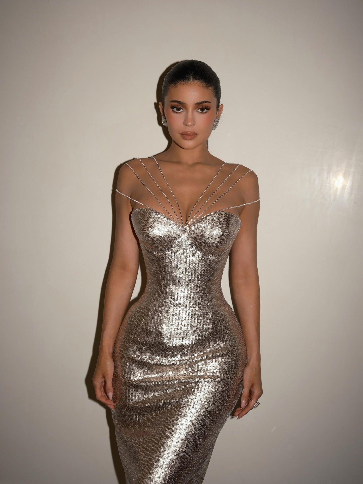 Strappy Bustier Sequin Maxi Dress Silver HV2925