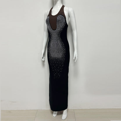 Crystal Mesh Insert Maxi Dress Black HV3128