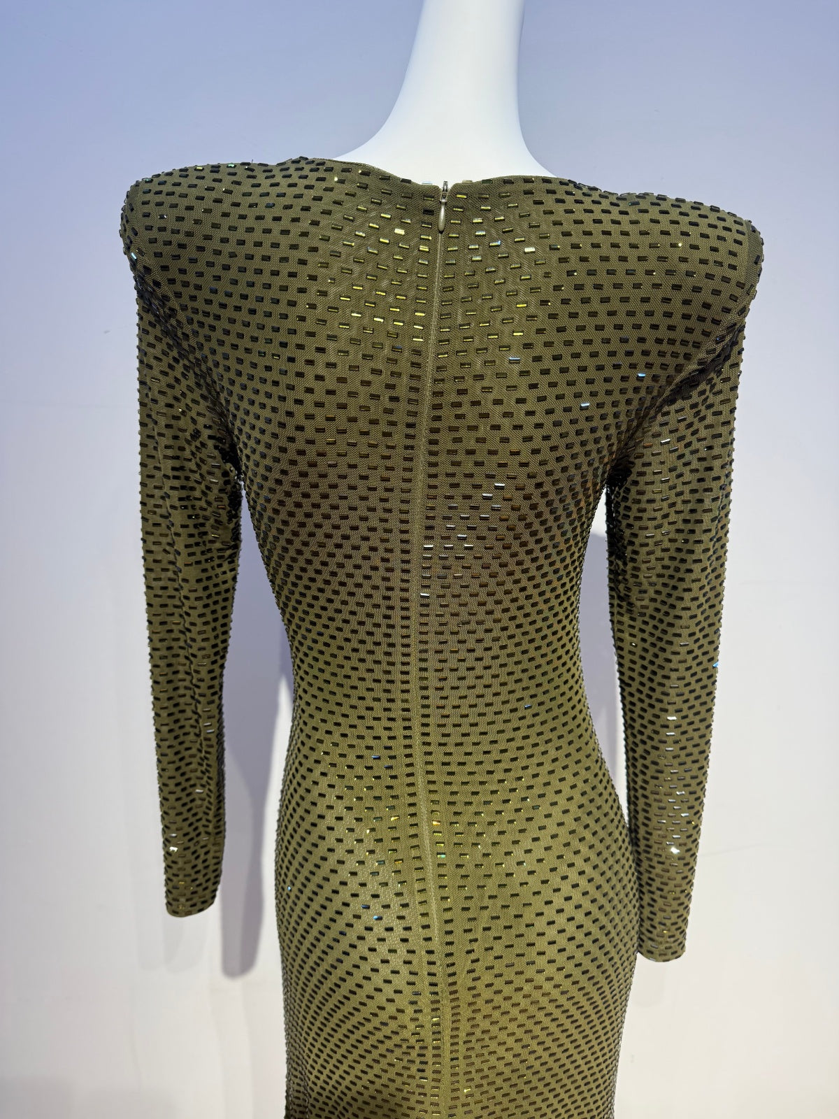 Long Sleeve Embellished A Line Midi Dress Green HV2836
