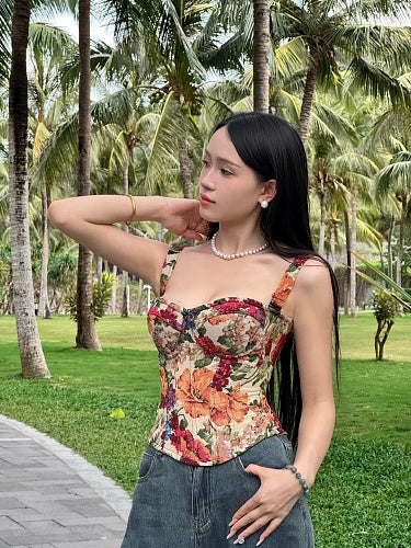 Floral Structured Bustier Top HV3038