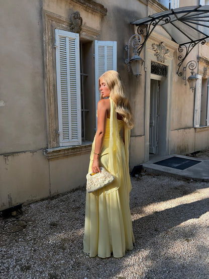 Strapless Draped Corset A Line Maxi Dress HV3184