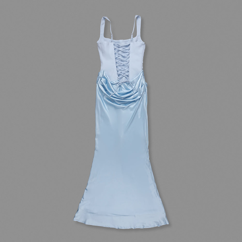 Draped Corset Maxi Dress Light Blue HV0071