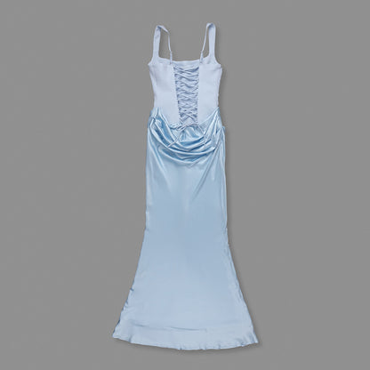 Draped Corset Maxi Dress Light Blue HV0071